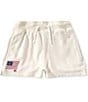 Polo Ralph Lauren Big Girls Flag Applique French Terry Shorts, Color:White - Image 1