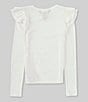 Color:Deckwash White/Navy - Image 2 - Big Girls 7-16 Long Sleeve Ruffled Shoulder T-Shirt