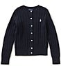 Color:Hunter Navy - Image 1 - Big Girls 7-16 Long-Sleeve Mini-Cable-Knit Button Front Cardigan