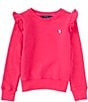 Color:Bright Pink/White - Image 1 - Big Girls 7-16 Long-Sleeve Ruffled Terry Sweatshirt