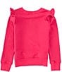 Color:Bright Pink/White - Image 2 - Big Girls 7-16 Long-Sleeve Ruffled Terry Sweatshirt