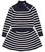 Color:RL Navy/Clubhouse Cream - Image 1 - Big Girls 7-16 Long-Sleeve Solid/Striped Nautical-Inspired Sweater & Striped Skirt Set