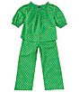 Color:Preppy Woodblock - Image 1 - Big Girls 7-16 Short Sleeve Floral Smocked Top & Matching Pant Set