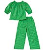 Color:Preppy Woodblock - Image 3 - Big Girls 7-16 Short Sleeve Floral Smocked Top & Matching Pant Set