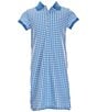 Color:Gingham Blue/Florida Pink - Image 1 - Big Girls 7-16 Short Sleeve Gingham Stretch Mesh Polo Dress