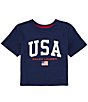 Color:Spring Navy - Image 1 - Big Girls 7-16 Short Sleeve USA Logo Jersey Boxy T-Shirt