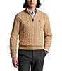 Polo Ralph Lauren Cable Knit Cotton Quarter-Zip Sweater, Color:Camel - Image 1