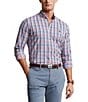 Color:Pink/Blue Multi - Image 1 - Classic Fit Button Down Point Collar Plaid Stretch Twill Long Sleeve Woven Shirt