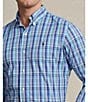 Color:Blue/Pink Multi - Image 4 - Classic Fit Button Down Point Collar Plaid Stretch Twill Long Sleeve Woven Shirt