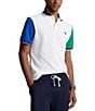 Color:White - Image 1 - Classic Fit Color Block Mesh Short Sleeve Polo Shirt