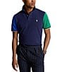 Color:Newport Navy - Image 1 - Classic Fit Color Block Mesh Short Sleeve Polo Shirt