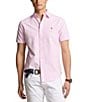 Color:Pink/White - Image 1 - Classic Fit Gingham Short Sleeve Oxford Shirt