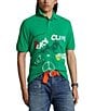 Color:Kayak Green - Image 1 - Classic Fit Peace Climb Love Graphic Short Sleeve Polo Shirt