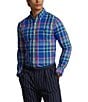 Color:Royal/Pink Multi - Image 1 - Classic-Fit Performance Stretch Plaid Oxford Long Sleeve Woven Shirt