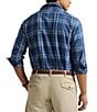 Color:Indigo Multi - Image 2 - Classic Fit Plaid Linen Blend Long Sleeve Woven Shirt