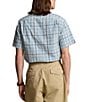 Color:Indigo Multi - Image 2 - Classic Fit Plaid Linen-Blend Short Sleeve Woven Camp Shirt