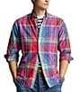 Color:Red/Blue Multi - Image 1 - Classic Fit Plaid Oxford Long Sleeve Woven Shirt