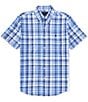 Color:White/Blue Multi - Image 1 - Classic Fit Plaid Performance Stretch Short Sleeve Twill Woven Shirt