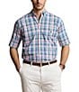 Color:Pink/Blue - Image 1 - Classic Fit Plaid Performance Stretch Short Sleeve Twill Woven Shirt