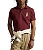 Polo Ralph Lauren Custom Slim Fit Heritage Bear Mesh Short Sleeve Polo Shirt, Color:Red Wine - Image 1