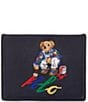 Color:Navy - Image 1 - Embroidered Polo Bear Painter Leather Card Case