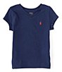Color:Blue - Image 1 - Essential Little Girls 2T-6X Short-Sleeve V-Neck Logo Tee