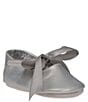 Color:Silver - Image 1 - Girls' Briley Satin Bow Ballet Crib Shoes (Infant)