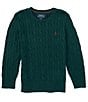 Color:Moss Agate - Image 1 - Little Boys 2T-7 Long Sleeve Cable Cotton-Knit Sweater