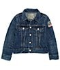 Color:Gordon Wash - Image 1 - Little Boys 2T-7 American Flag Patch Denim Trucker Jacket