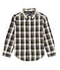 Color:Navy/Green - Image 1 - Little Boys 2T-7 Long Sleeve Plaid Brushed Oxford Shirt