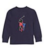 Color:Hunter Navy - Image 1 - Little Boys 2T-7 Long Sleeve Plaid Patchwork Big Pony Applique Jersey T-Shirt