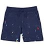 Color:Newport Navy - Image 1 - Little Boys 2T-7 Paint-Spatter Fleece Shorts