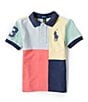 Color:Pale Red Multi - Image 1 - Little Boys 2T-7 Short Sleeve Big Pony Patchwork-Printed Mesh Polo Shirt