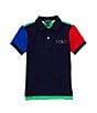 Color:Cruise Navy Multi - Image 1 - Little Boys 2T-7 Short Sleeve Color Blocked Ombre-Logo Mesh Polo Shirt