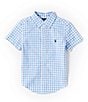 Color:Blue/White - Image 1 - Little Boys 2T-7 Short-Sleeve Wide Gingham Poplin Shirt