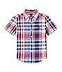 Color:Blue/Red Multi - Image 1 - Little Boys 2T-7 Short-Sleeve Plaid Poplin Shirt