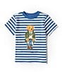 Color:Paris Bear New England Blue - Image 1 - Little Boys 2T-7 Short Sleeve Polo Bear Graphic Striped Jersey T-Shirt