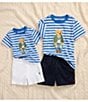 Color:Paris Bear New England Blue - Image 3 - Little Boys 2T-7 Short Sleeve Polo Bear Graphic Striped Jersey T-Shirt