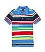 Color:New England Blue Multi - Image 1 - Little Boys 2T-7 Short Sleeve Striped Mesh Polo Shirt