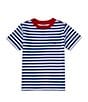 Color:Sapphire Star/White - Image 1 - Little Boys 2T-7 Short Sleeve Striped Pocket Knit Jersey T-Shirt