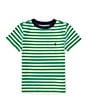 Color:Preppy Green/White - Image 1 - Little Boys 2T-7 Short Sleeve Striped Pocket Knit Jersey T-Shirt