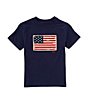 Color:Navy - Image 1 - Little Boys 2T-7 Short Sleeve U.S. Flag Graphic T-Shirt