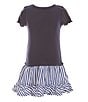 Color:Newport Navy - Image 2 - Little Girls 2T-6X Pointelle Knit Woven Skirt Cotton Dress