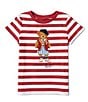 Color:Nantucket Red - Image 1 - Little Girls' 2T-6X Cap-Sleeve Striped Polo Bear Jersey T-Shirt