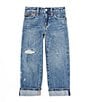 Color:Dennon Wash - Image 1 - Little Girls 2T-6X High Rise Wide Leg Paint-Print Denim Jeans