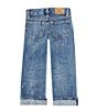 Color:Dennon Wash - Image 2 - Little Girls 2T-6X High Rise Wide Leg Paint-Print Denim Jeans