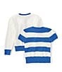 Color:New England Blue/Deckwash White - Image 2 - Little Girls 2T-6X Long-Sleeve Grosgrain-Trimmed Cardigan & Striped Sweater Set