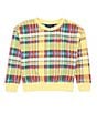 Color:Sunshine Madras/Bright Pink - Image 1 - Little Girls 2T-6X Long-Sleeve Plaid French Terry Sweatshirt