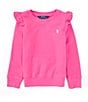 Color:Bright Pink/White - Image 1 - Little Girls 2T-6X Long Sleeve Ruffled Terry Sweatshirt