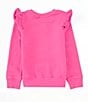 Color:Bright Pink/White - Image 2 - Little Girls 2T-6X Long Sleeve Ruffled Terry Sweatshirt